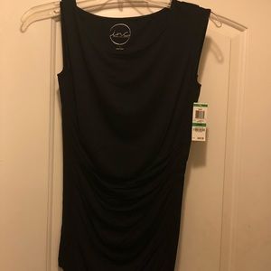 Black sleeveless top with rouching